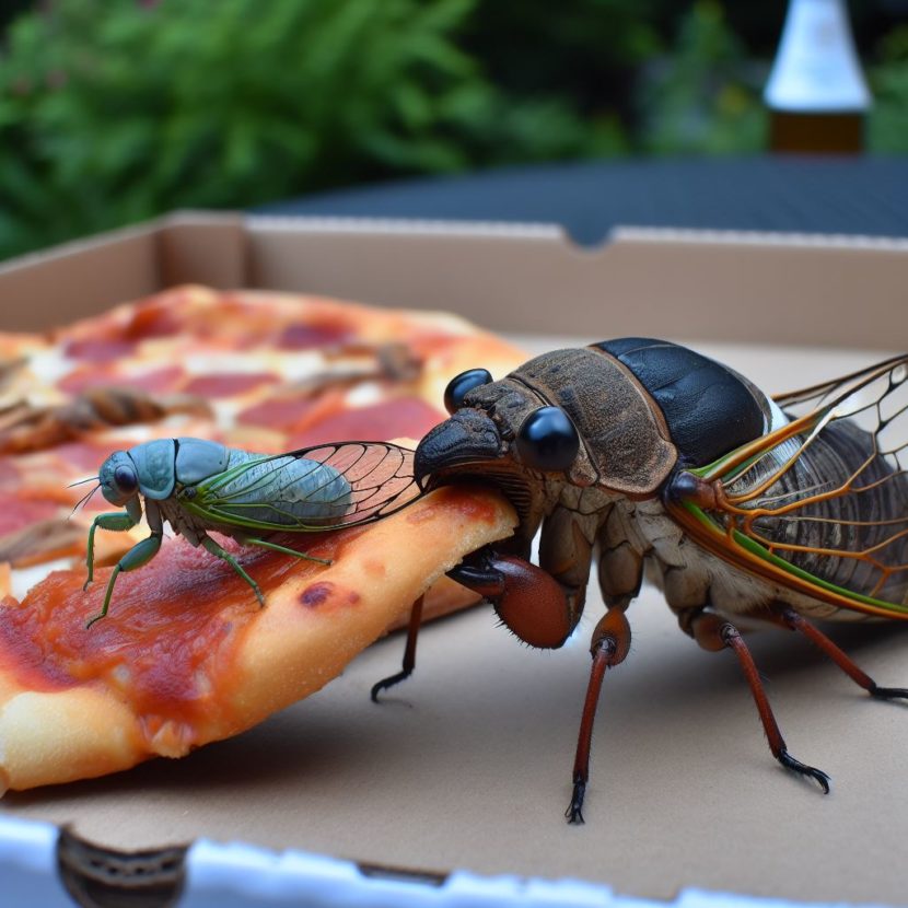 A cicada eating a pizza in New Jersey.