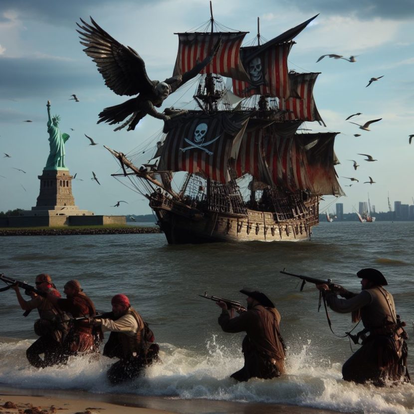 DALL-E-3 created image of pirates invading NJ