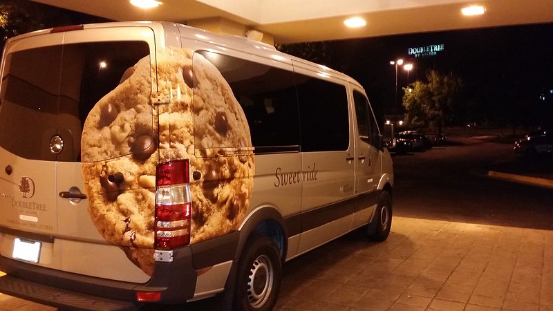 Check out this "Sweet Ride" advertising their delicious, piping hot, complimentary cookies
